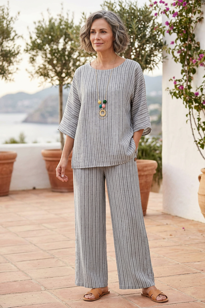 Button Detail Pocket Stripe Trouser