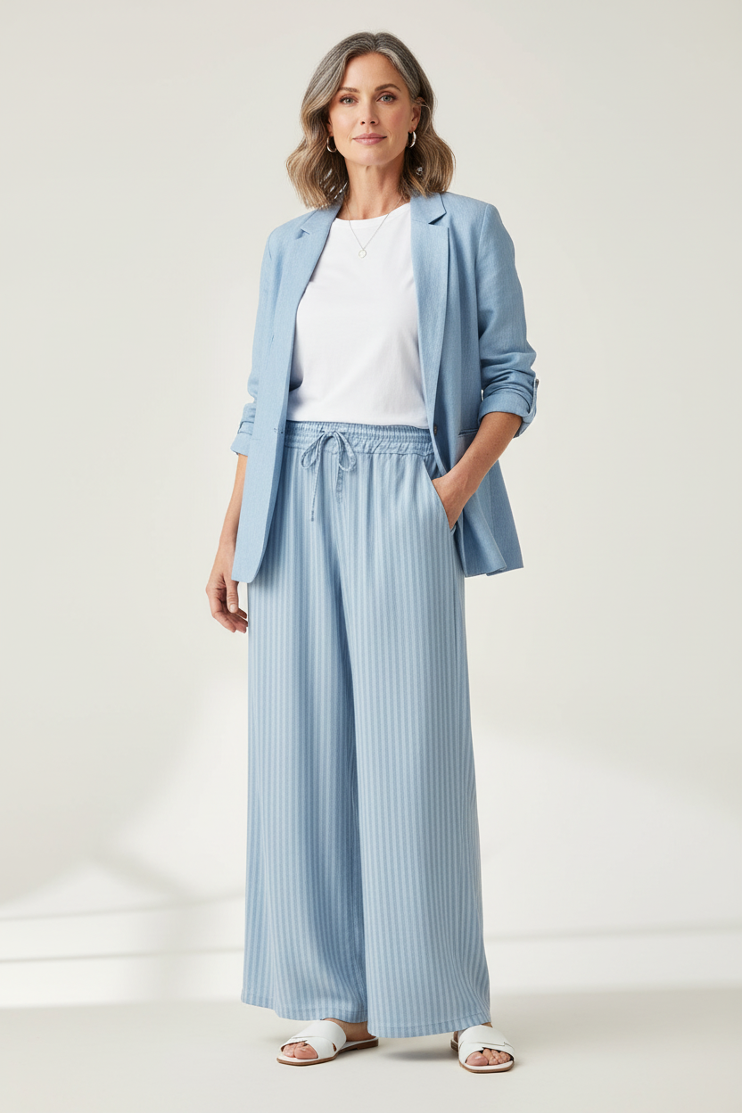 Stripe Wide Leg Denim Trouser