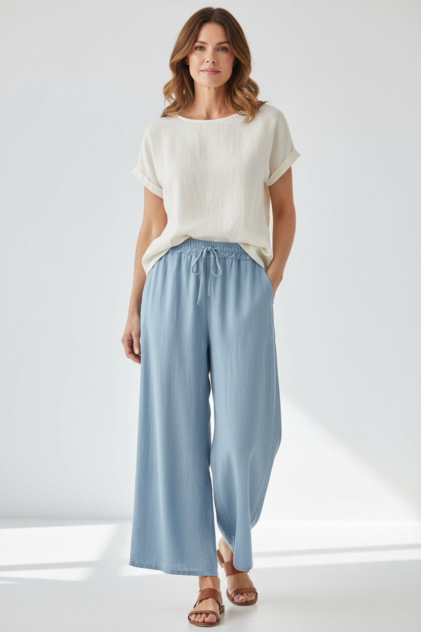Wide Leg Denim Trouser