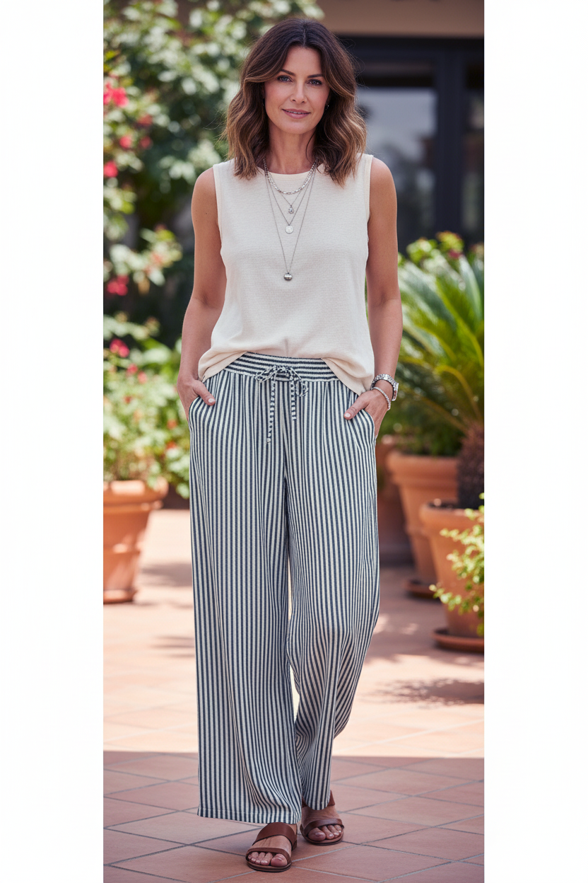 Stripe Wide Leg Linen Trouser