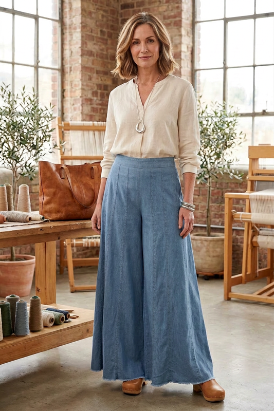 Panel Detail Denim Trouser