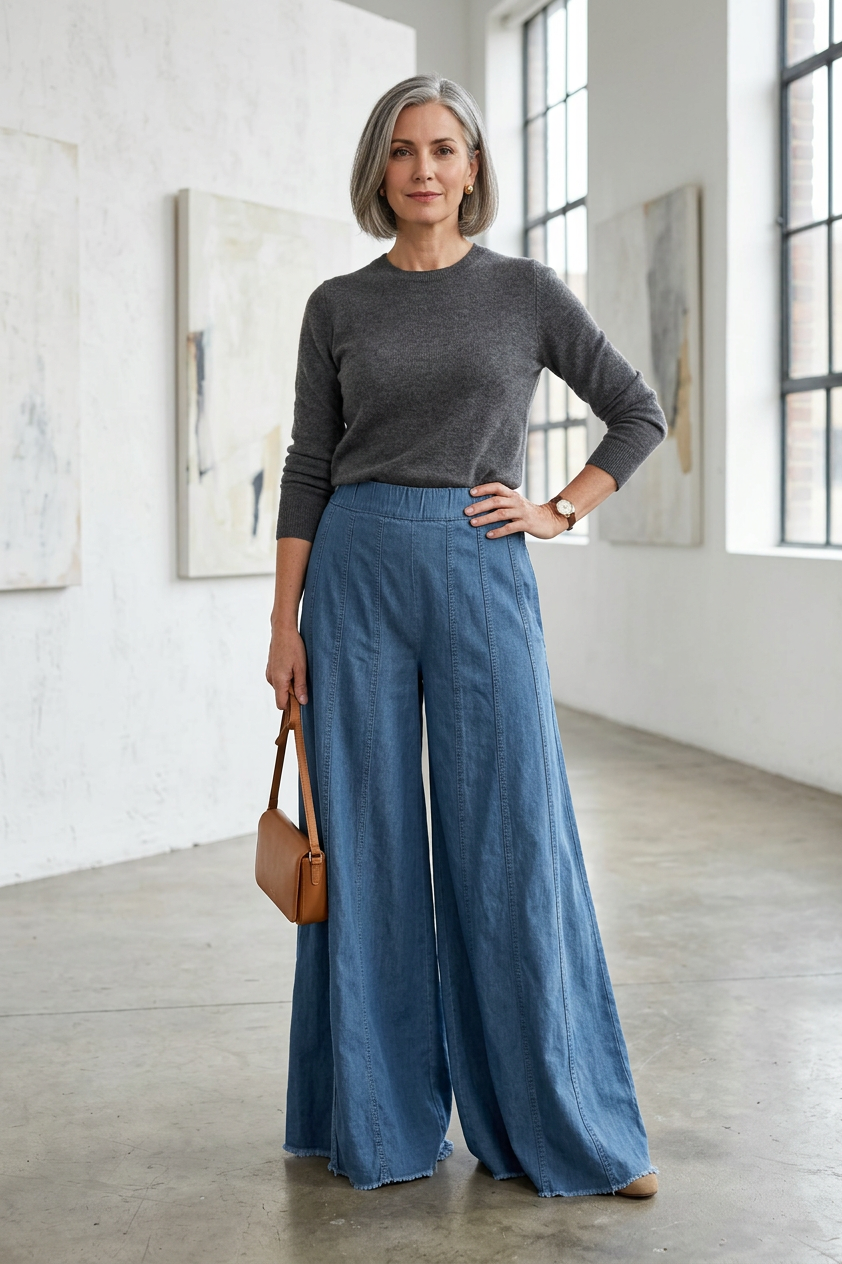 Panel Detail Denim Trouser