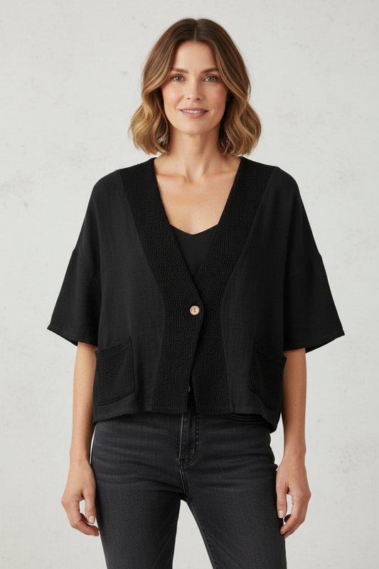 Mesh Detail Hopsack Jacket