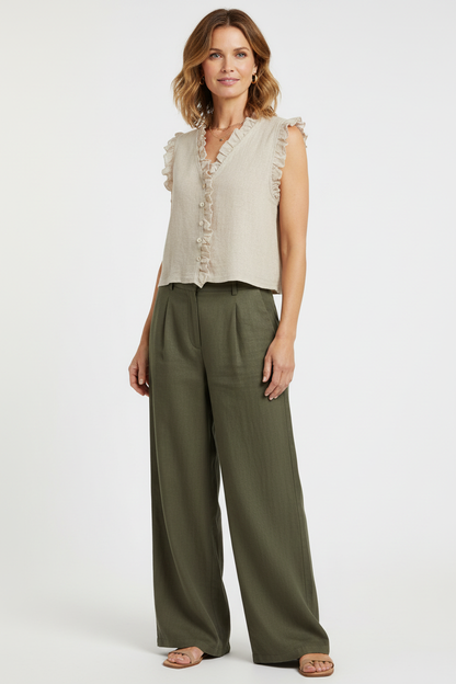 Sleeveless Frill Trim Teabag Top