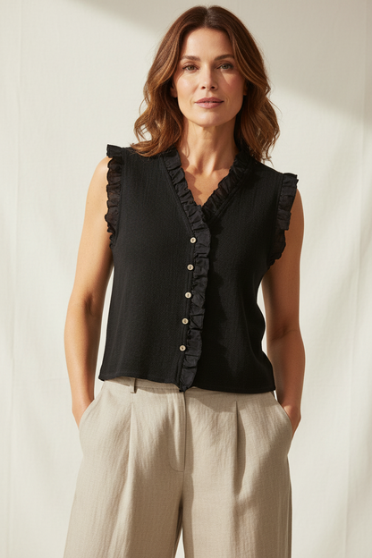 Sleeveless Frill Trim Teabag Top