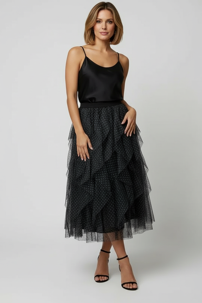 Polka Dot Tulle Midi Skirt