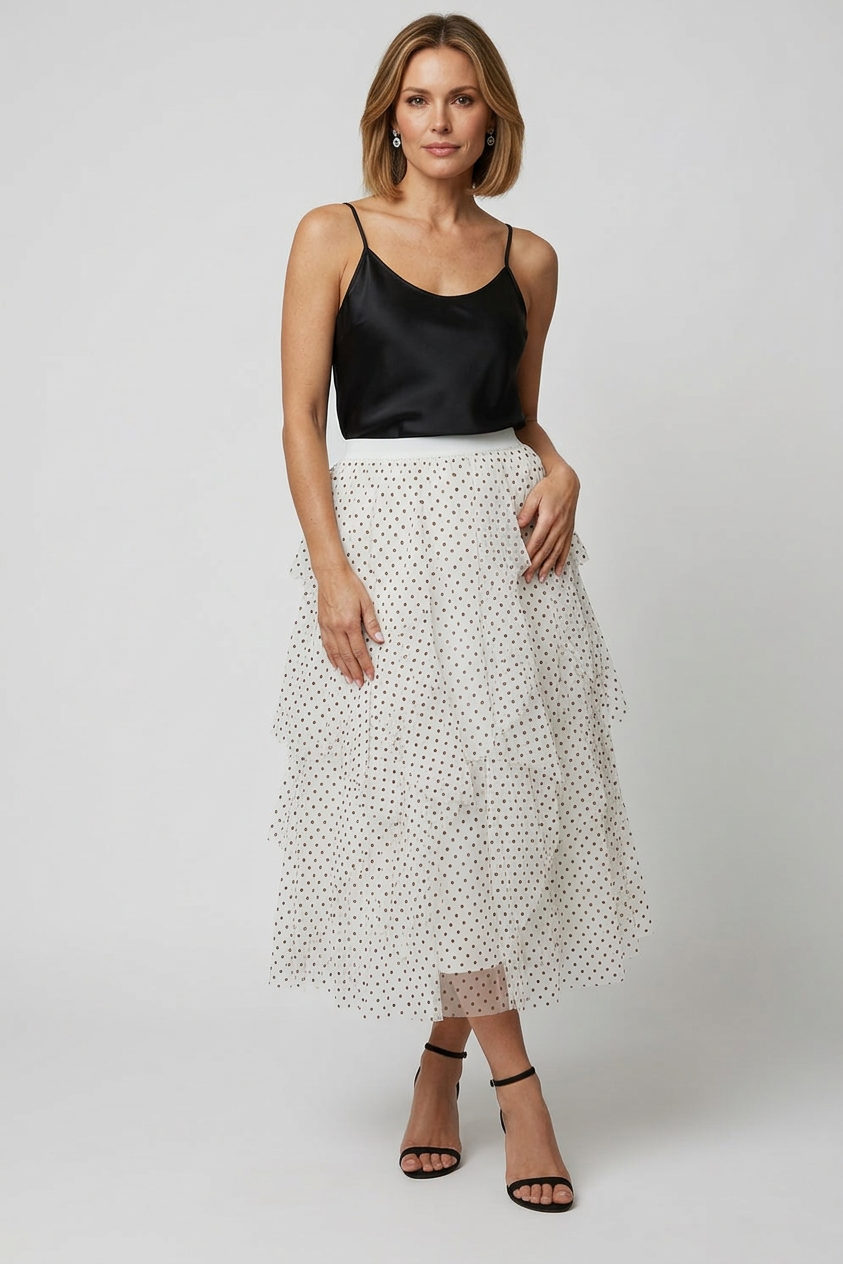 Polka Dot Tulle Midi Skirt