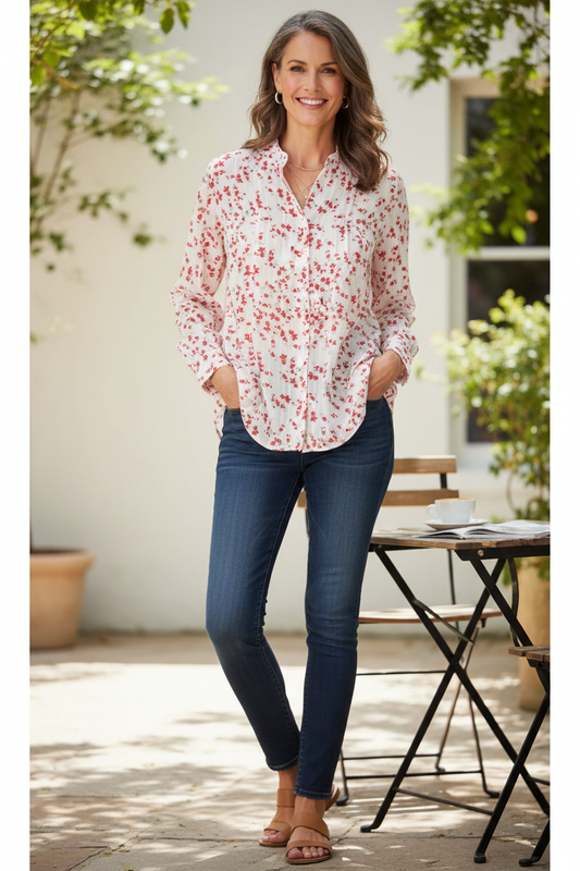 Ditsy Floral Print Cotton Shirt