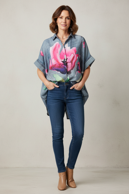 Watercolour Floral Denim Look Shirt