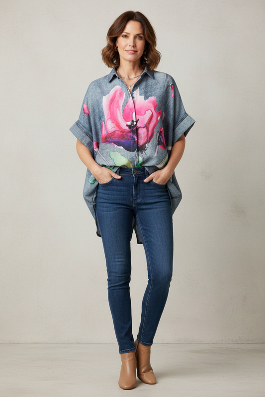 Watercolour Floral Denim Look Shirt