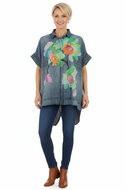 Watercolour Floral Denim Look Shirt