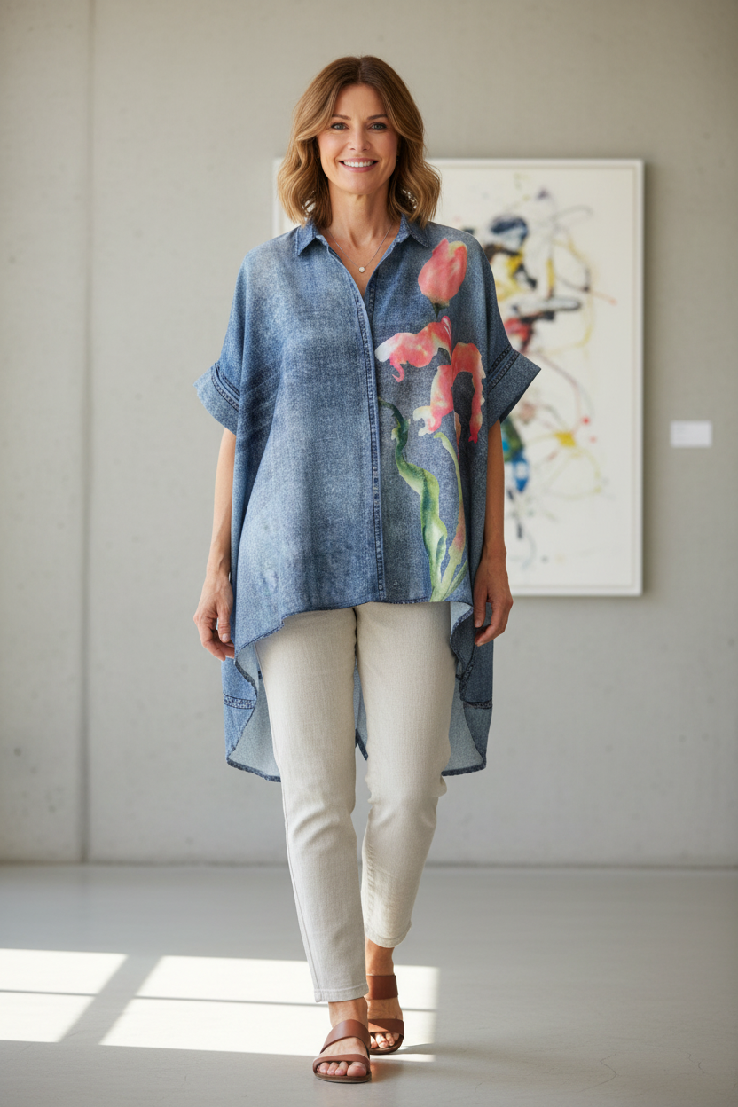 Watercolour Floral Denim Look Shirt