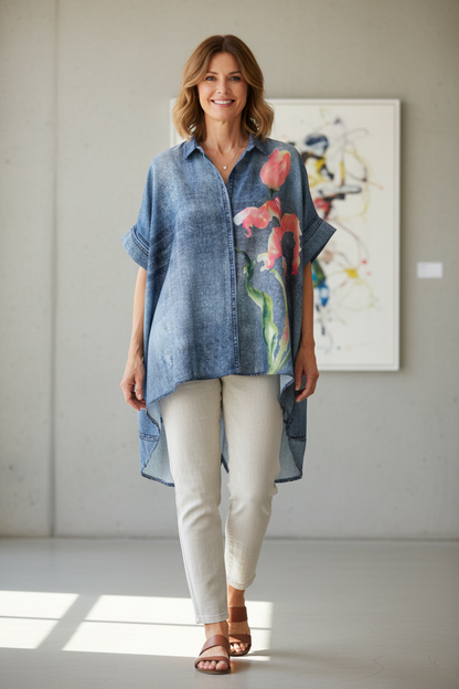 Watercolour Floral Denim Look Shirt