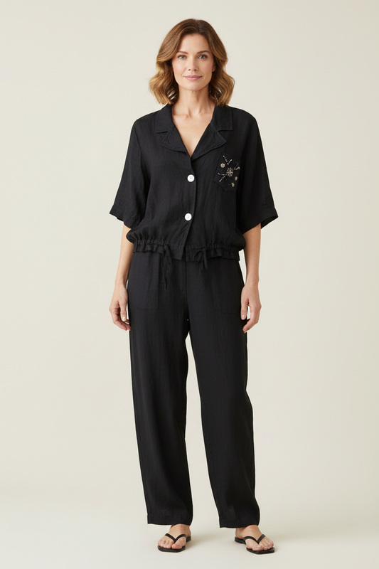 Beaded Pocket Linen Shirt