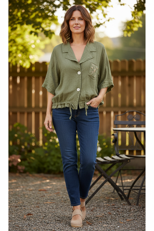 Beaded Pocket Linen Shirt