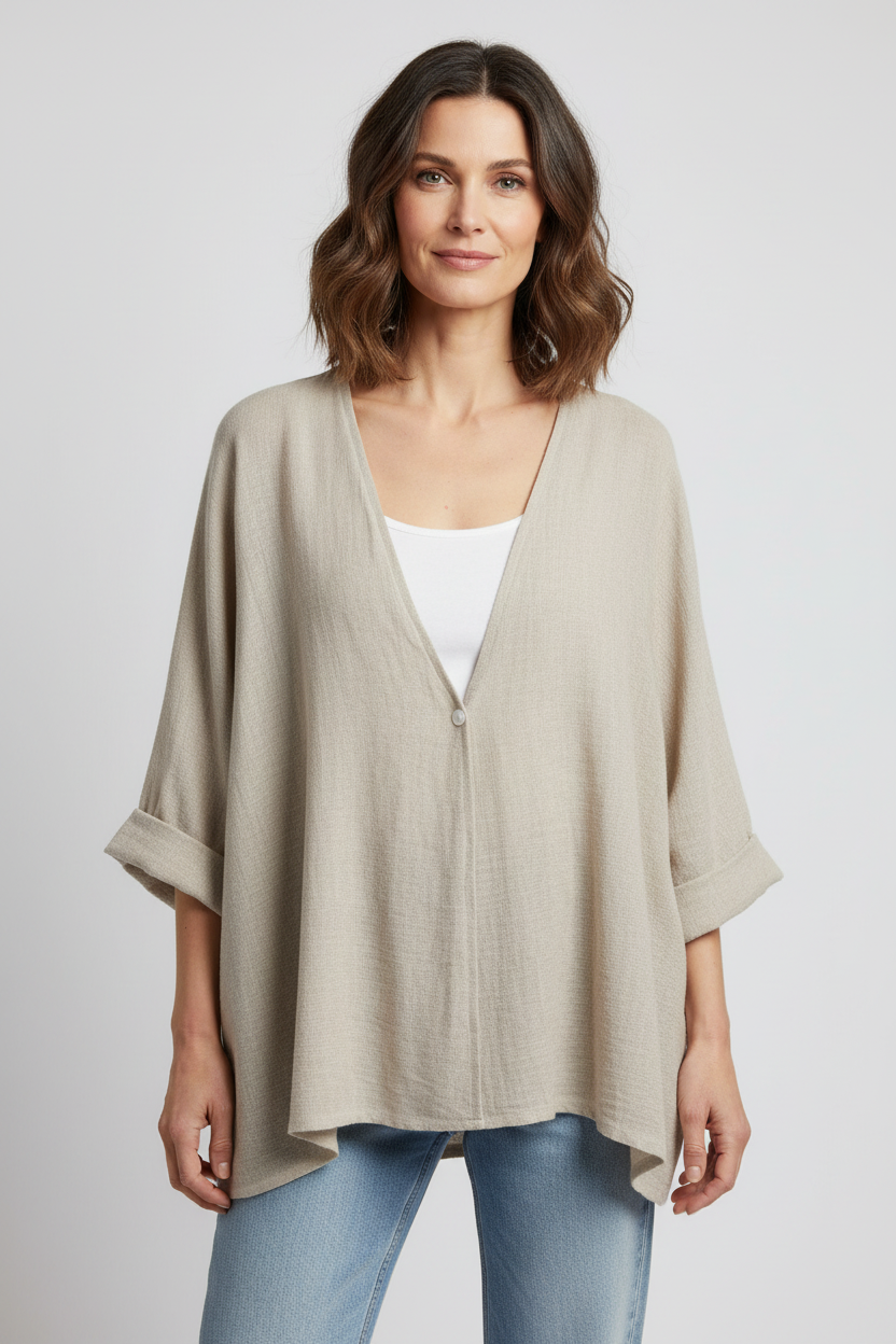 One Button Linen Cardigan