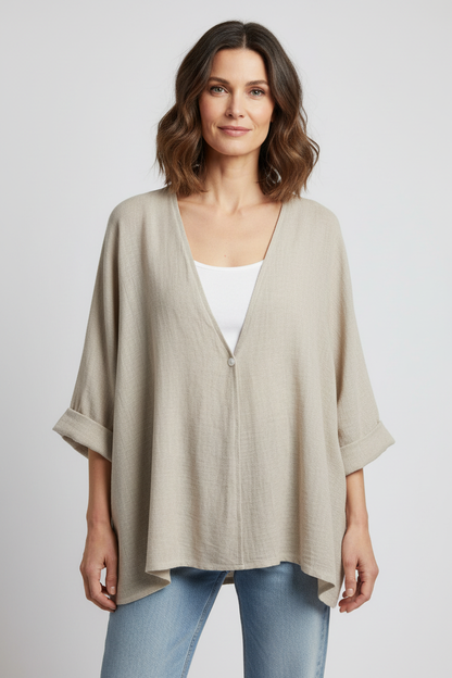 One Button Linen Cardigan