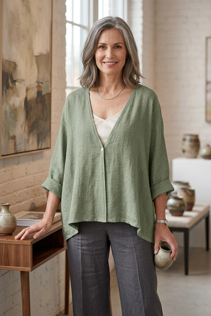 One Button Linen Cardigan