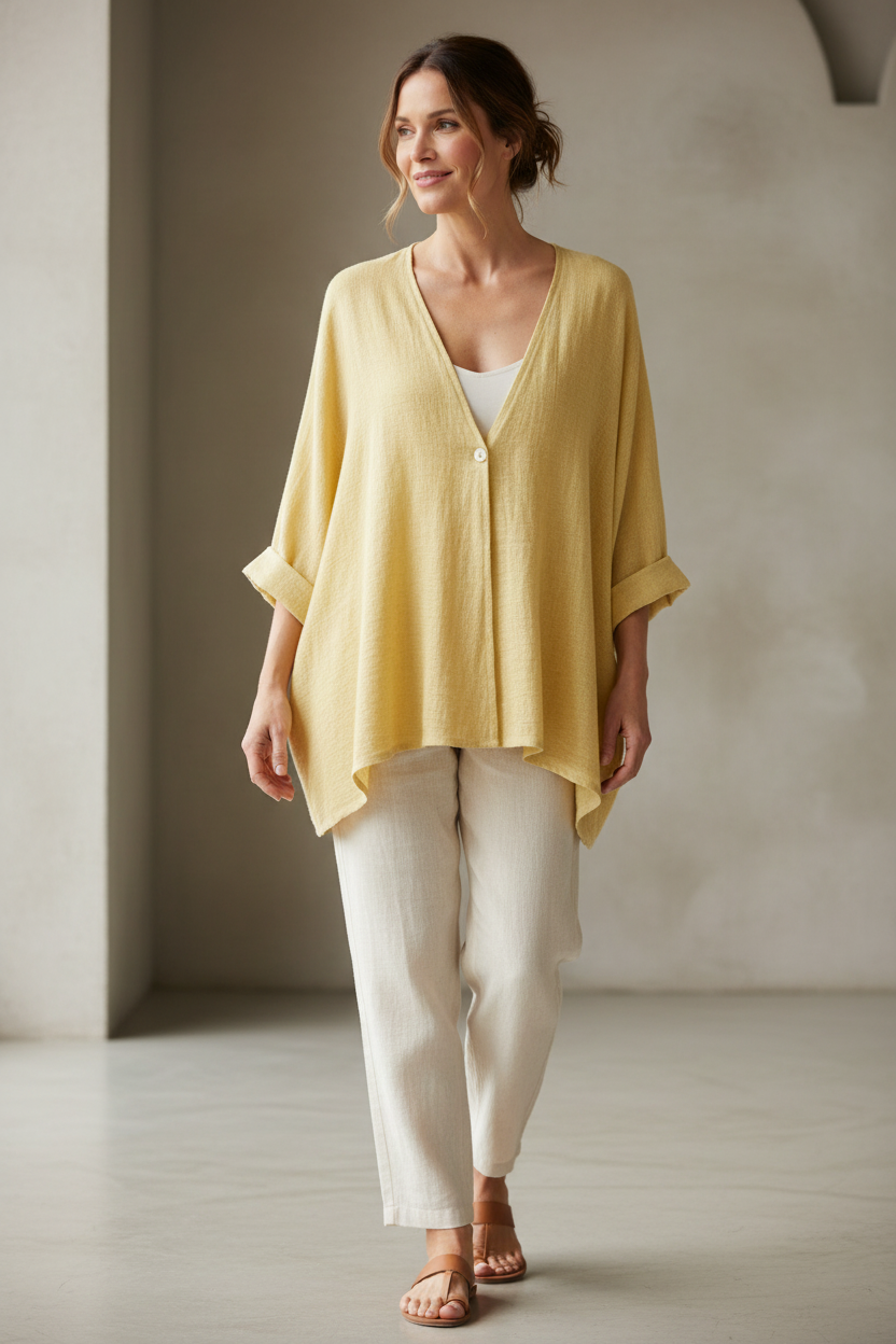 One Button Linen Cardigan