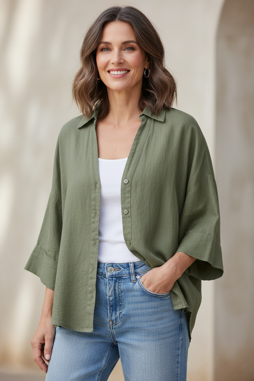 Collar V Neck Linen Shirt