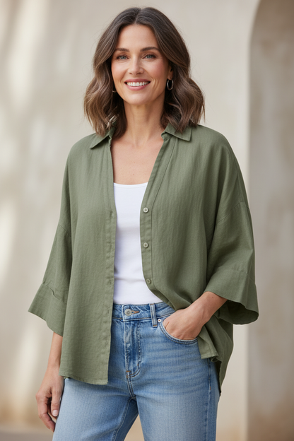 Collar V Neck Linen Shirt