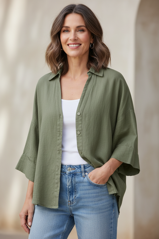 Collar V Neck Linen Shirt