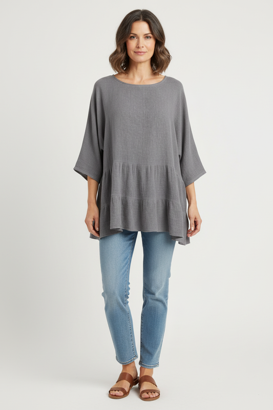 Tiered Hopsack Linen Top