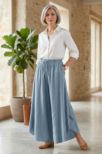 Side Slit Wide Leg Teabag Linen Trouser