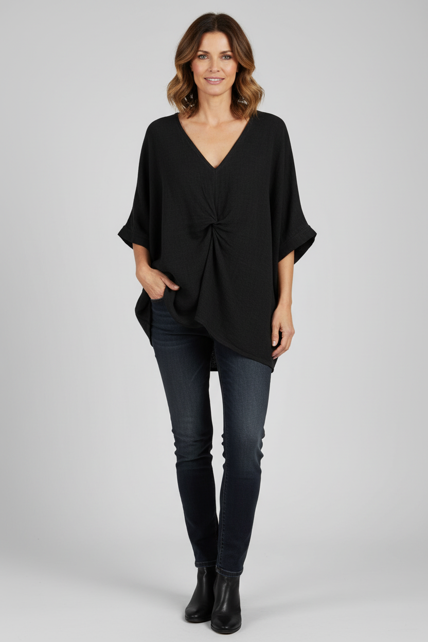 Twist Front Teabag Linen Top