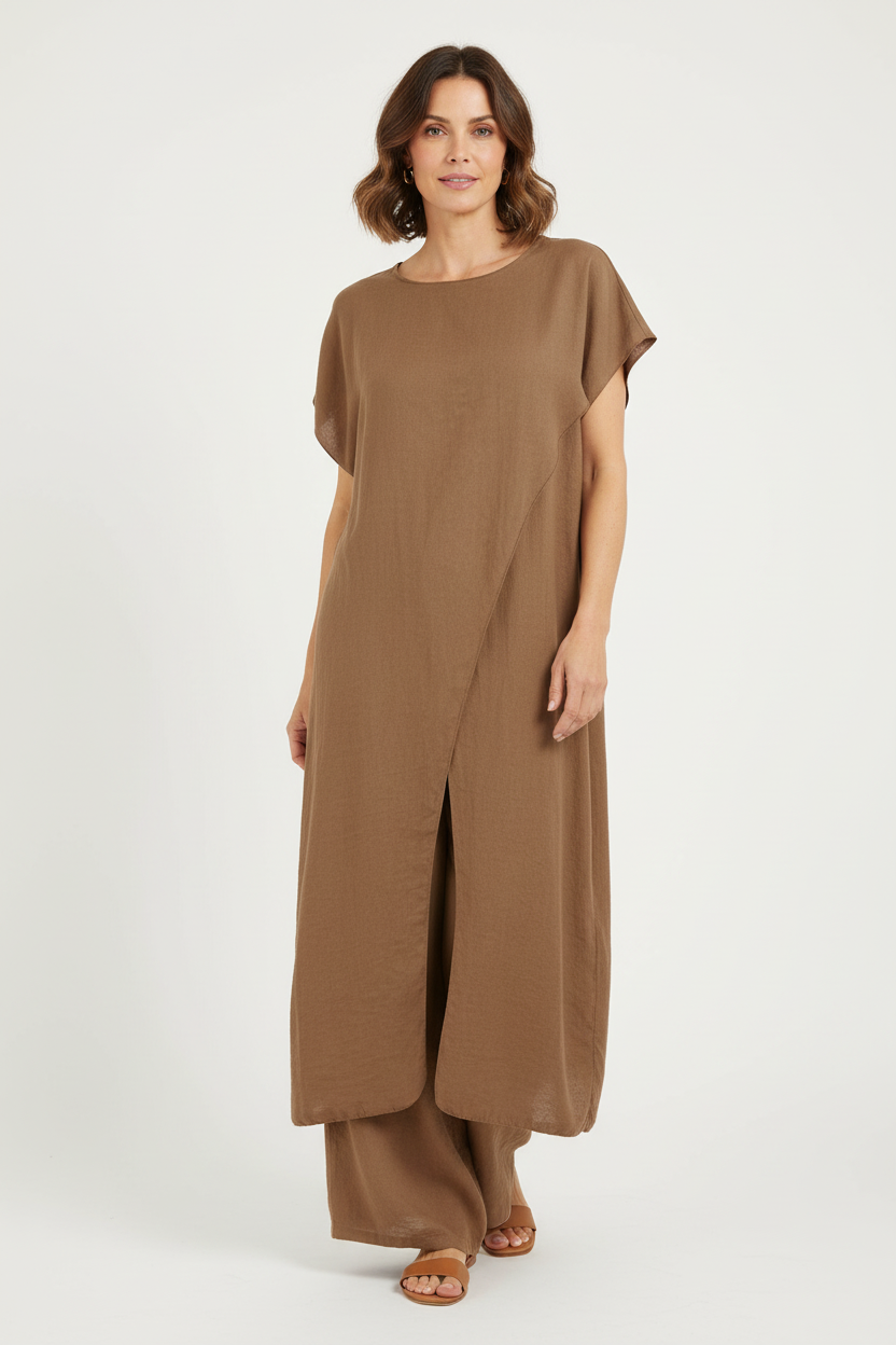 Crossover Tunic Top Wide Leg Trouser Set