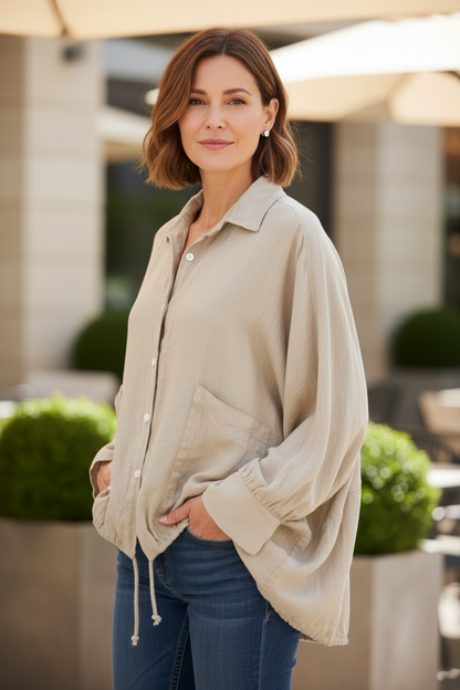 Drawstring Hem Linen Shirt