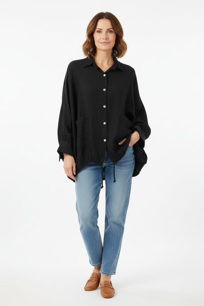Drawstring Hem Linen Shirt