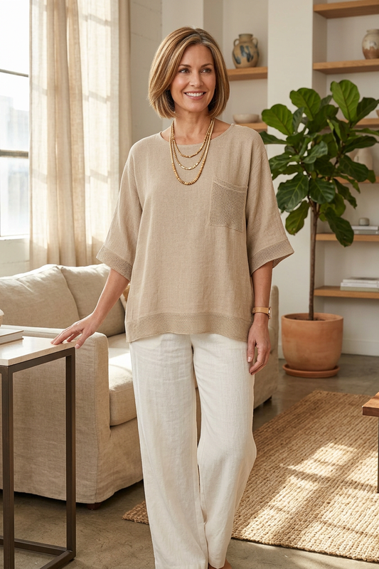Mesh Pocket Hopsack Top