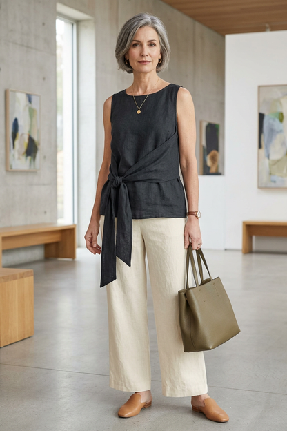 Sleeveless Side Tie Linen Top