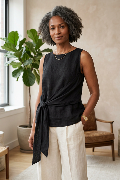 Sleeveless Side Tie Linen Top