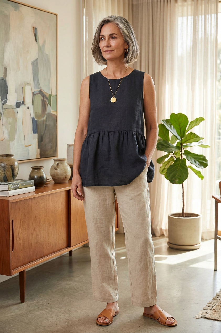 Sleeveless Peplum Linen Top