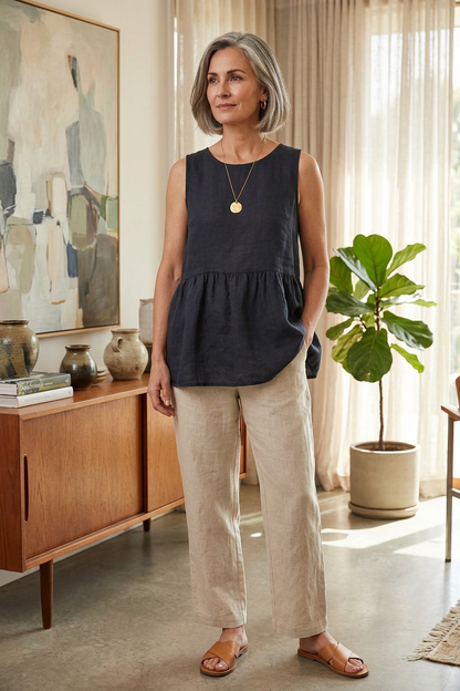 Sleeveless Peplum Linen Top