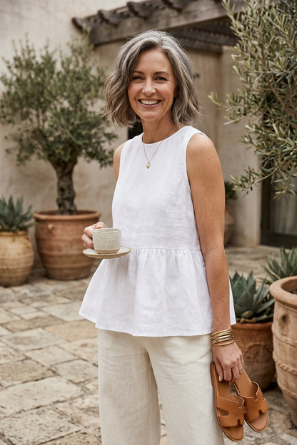 Sleeveless Peplum Linen Top