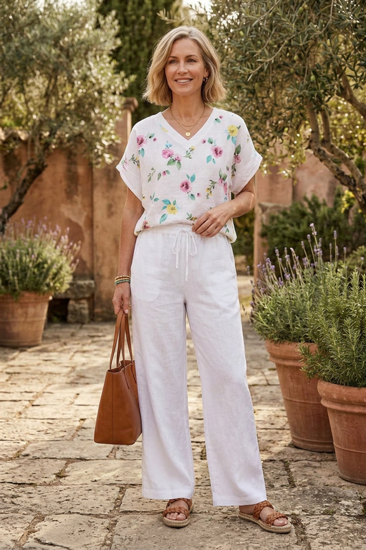 2 Pocket Wide Leg Linen Trouser