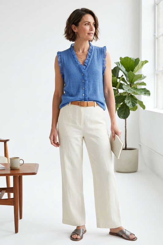 Sleeveless Frill Trim Teabag Top