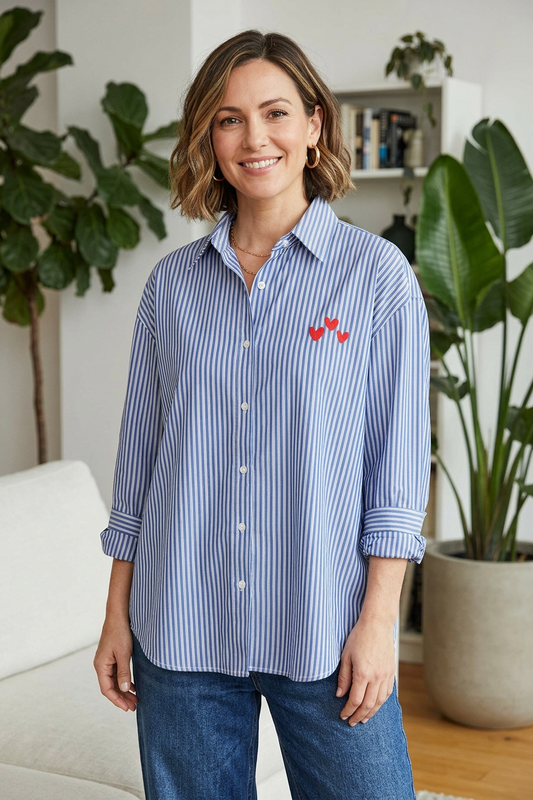 Heart Embroidery Stripe Shirt