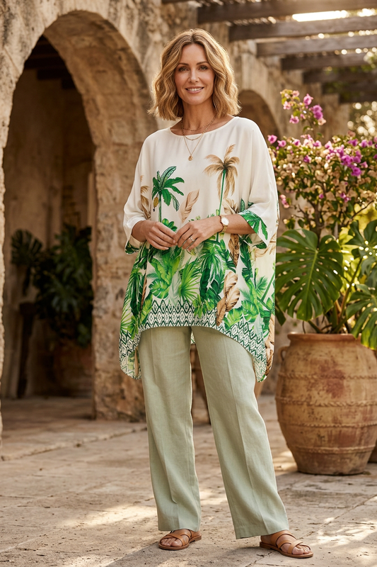 Tropical Palm Print Viscose Blouse