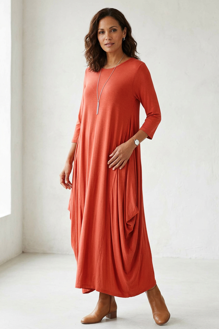 3/4 Sleeve Draped Dress