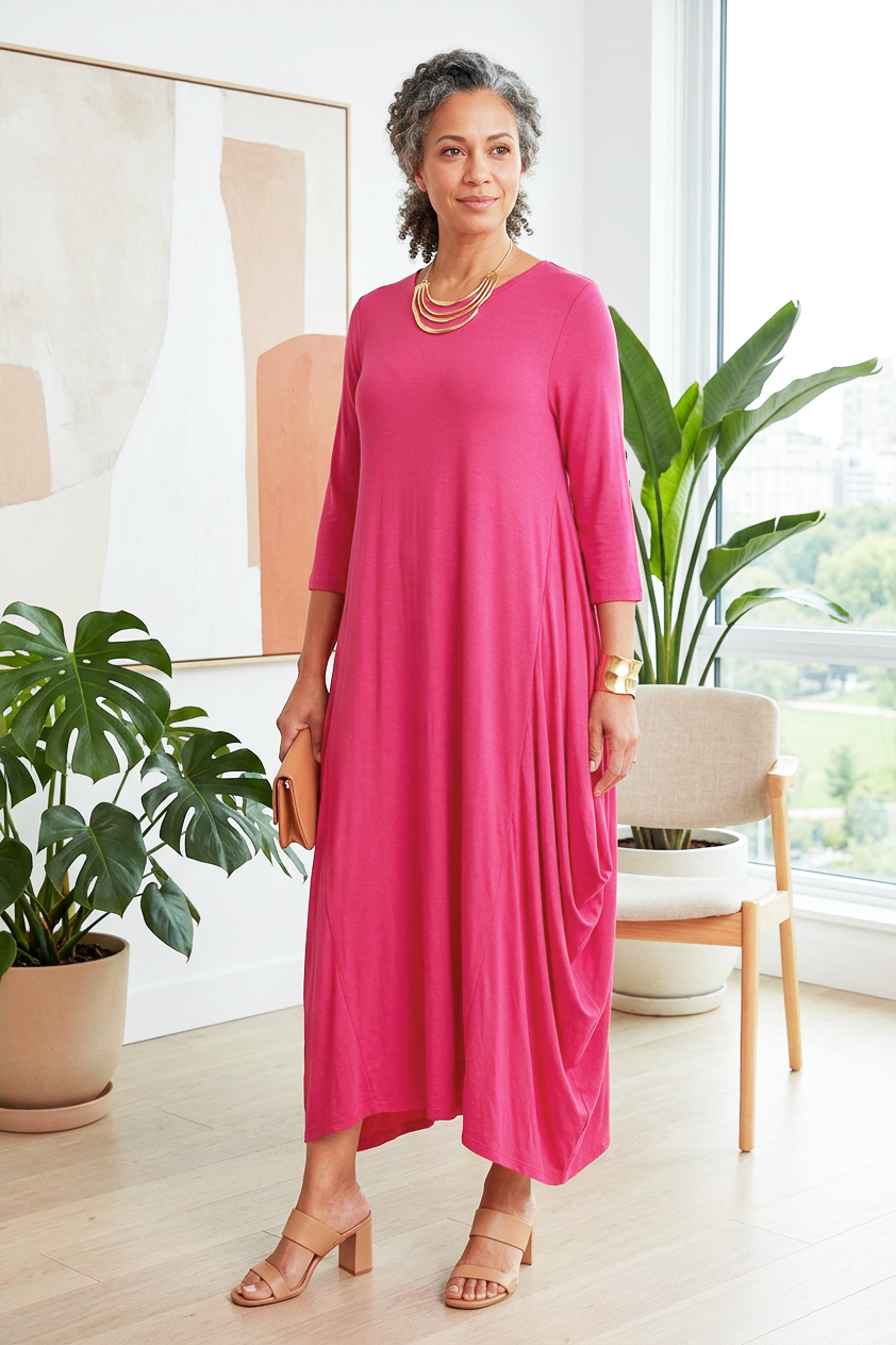 3/4 Sleeve Draped Dress