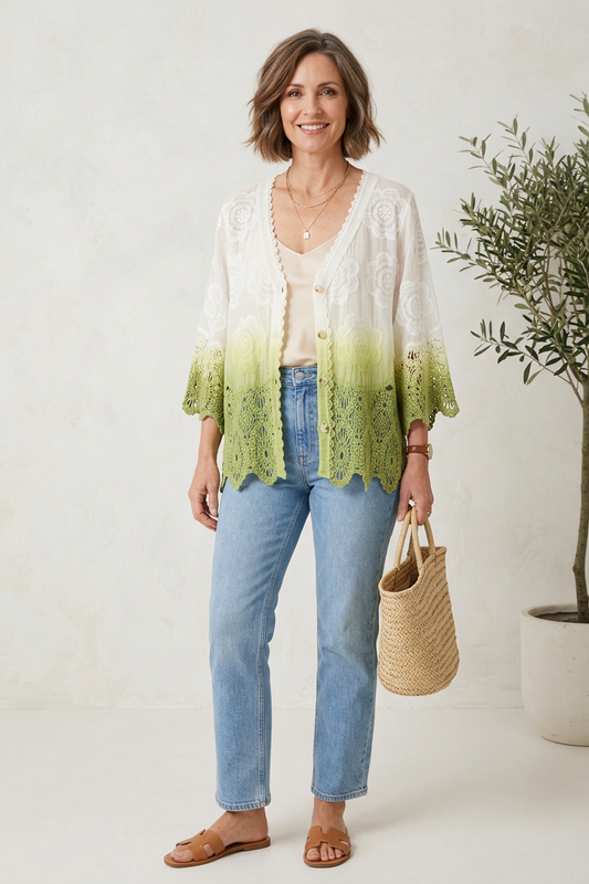 Dip Dye Crochet Trim Cotton Shirt