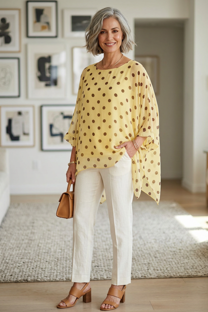 Polka Dot Flowy Silk Top