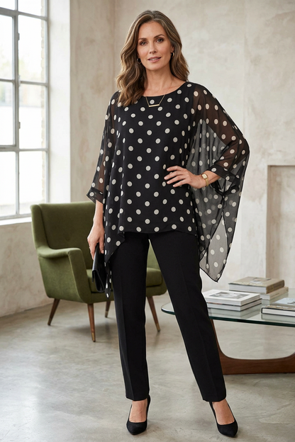 Polka Dot Flowy Silk Top