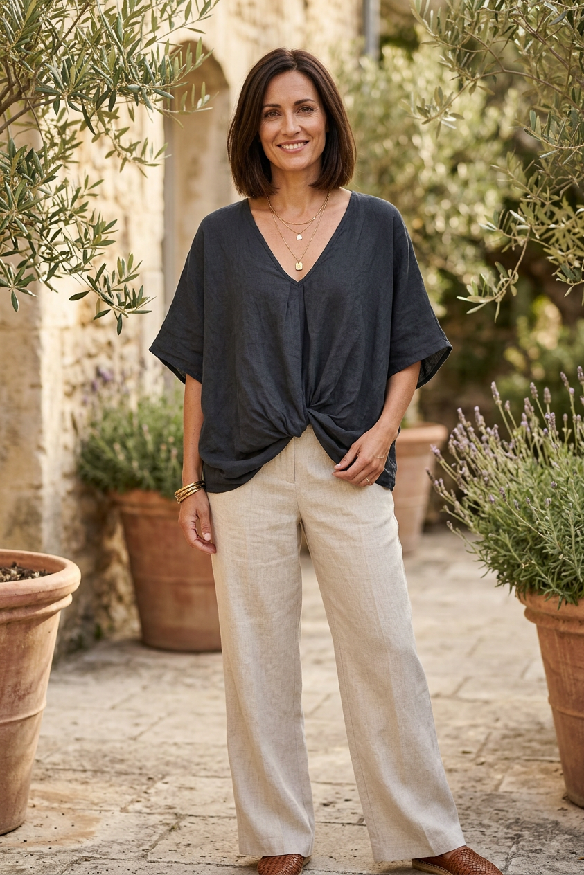 Twist Hem Linen Top