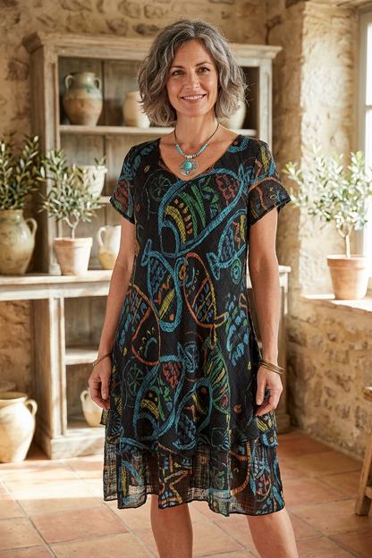 Fish Print Bias Cut Dress