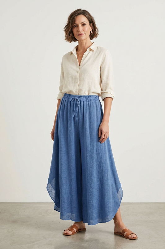 Side Slit Wide Leg Teabag Linen Trouser